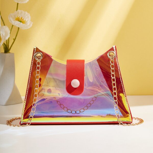 Laser Chain Decor Shoulder Bag, Red