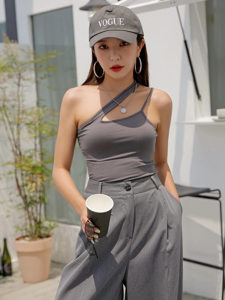 DAZY One Shoulder Cut Out Front Top,Crop Tops Women
