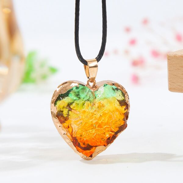 Heart Charm Necklace, Multicolor