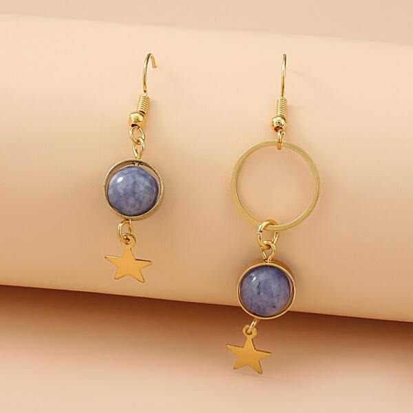Star Decor Mismatched Drop Earrings, Gold