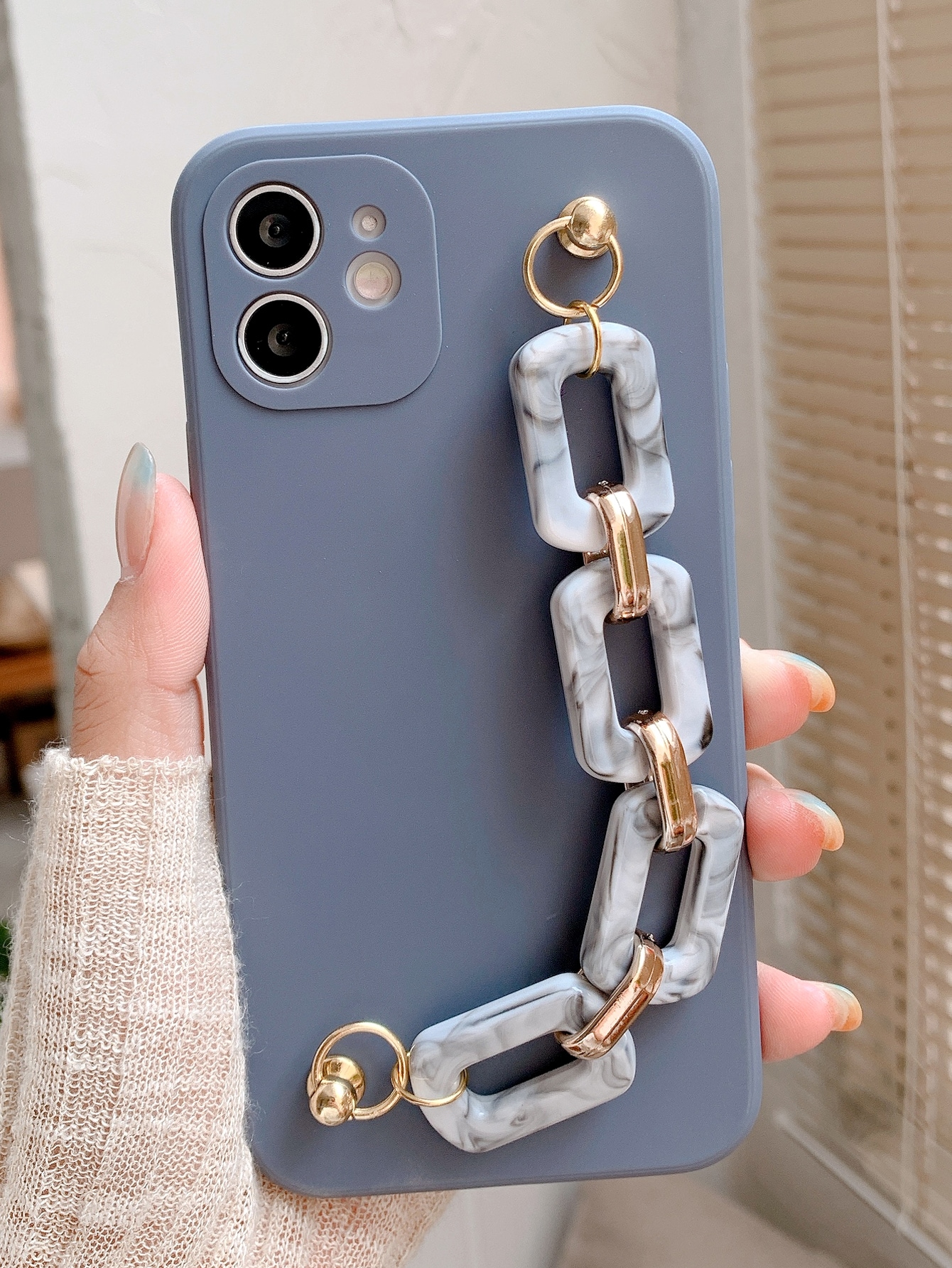 Solid Phone Case With Chain Hand Strap