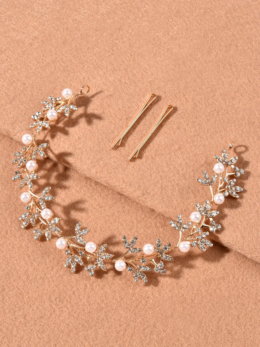 1pc Bride Wedding Pearl Encrusted Rhinestone Headband
