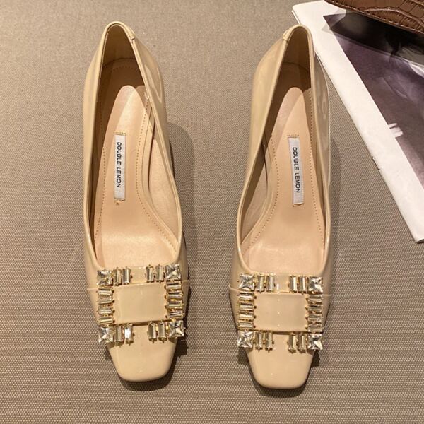 Rhinestone Decor Stiletto Court Heels, Apricot