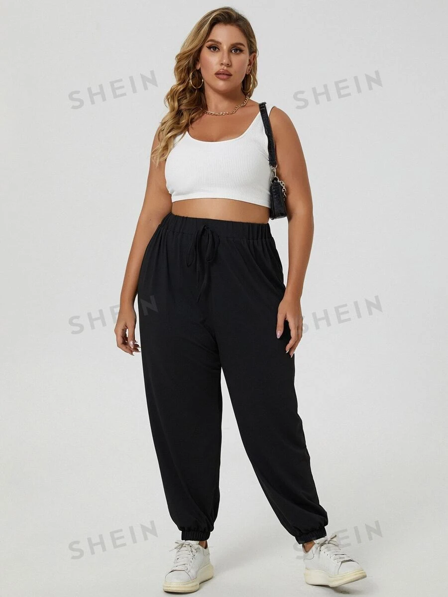 SHEIN EZwear Pantalones deportivos unicolor con nudo delantero de talle alto