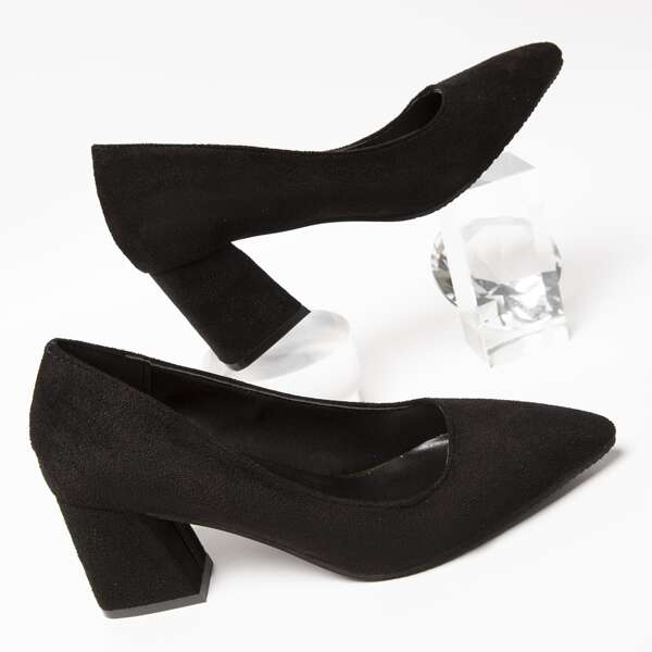 Minimalist Chunky Court Heels, Black