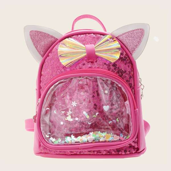 Girls Bow & Sequin Decor Backpack, Hot pink