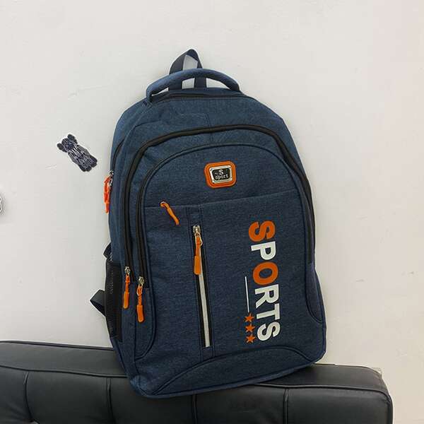Men Letter Graphic Functional Backpack, Blue