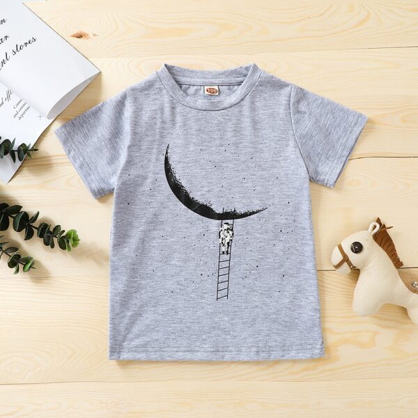 Toddler Boys Moon And Astronaut Print Tee, Grey