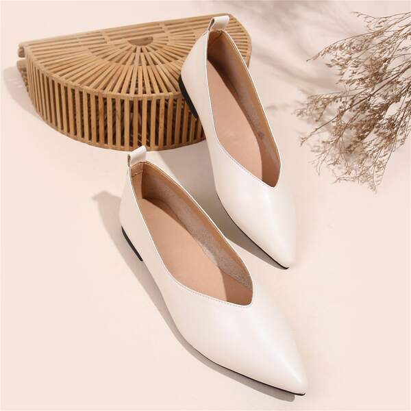 Minimalist Point Toe Ballet Flats, Beige