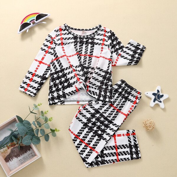 Toddler Girls Plaid Twist Hem Tee & Pants, Multicolor