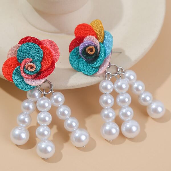 Faux Pearl Drop Earrings, Multicolor