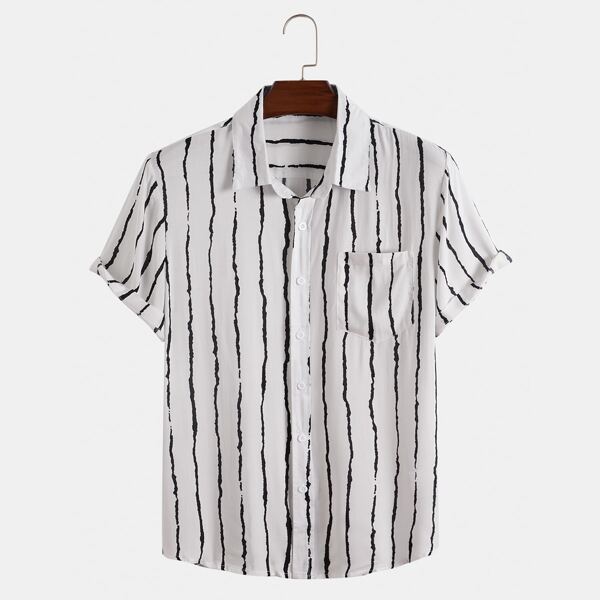 Men Striped Button Up Shirt, White