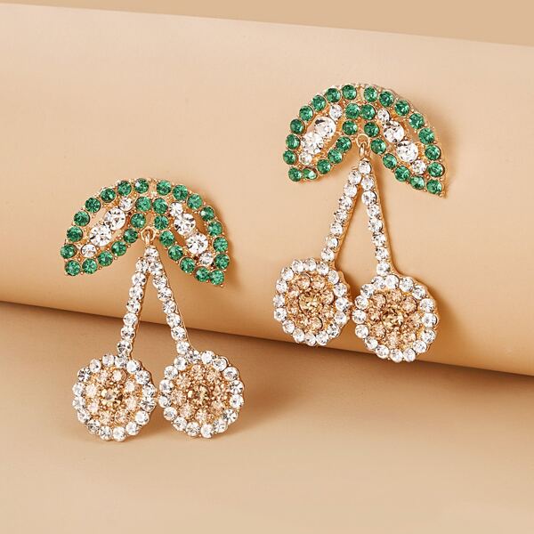 Rhinestone Cherry Earrings, Champagne