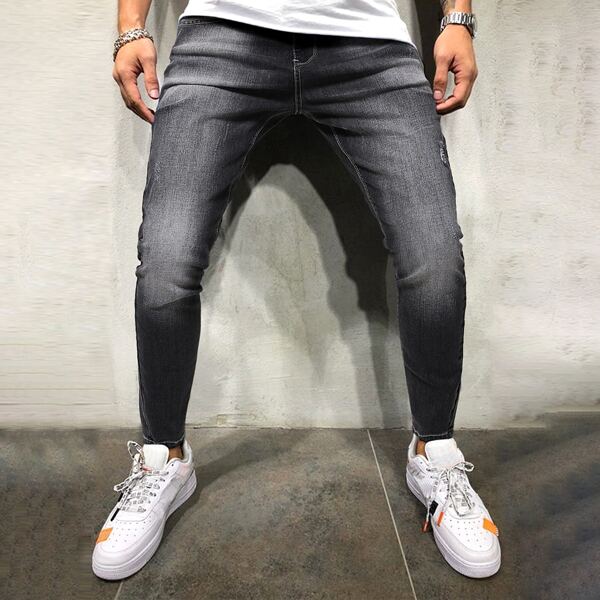 Men Raw Wash Skinny Jeans, Black