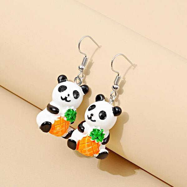 Cartoon Panda Earrings, Multicolor