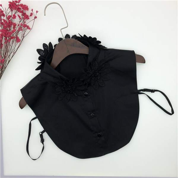 Flower Decor Dickey Collar, Black