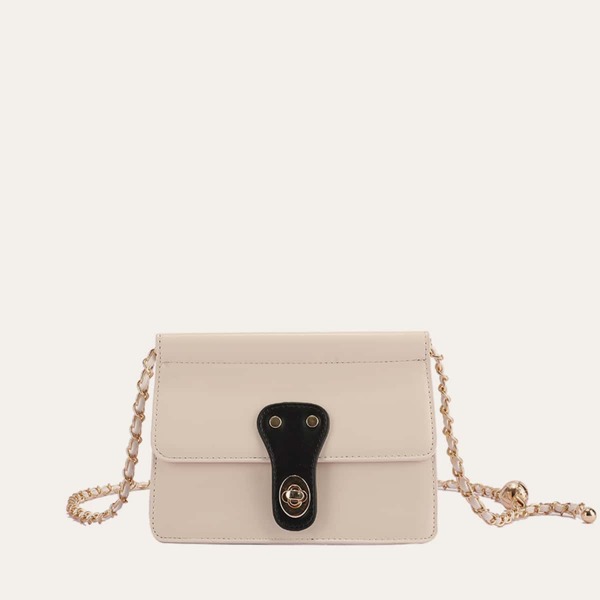 Twist Lock Flap Chain Bag, Beige