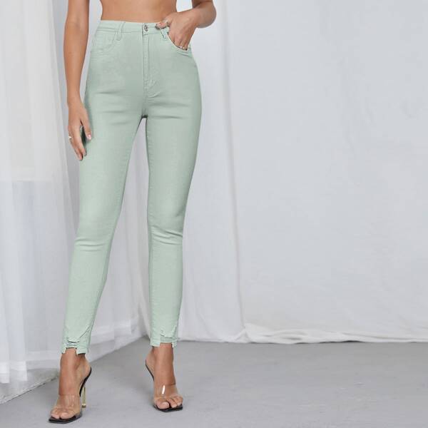 High Stretch Cat Whiskers Skinny Jeans, Mint green