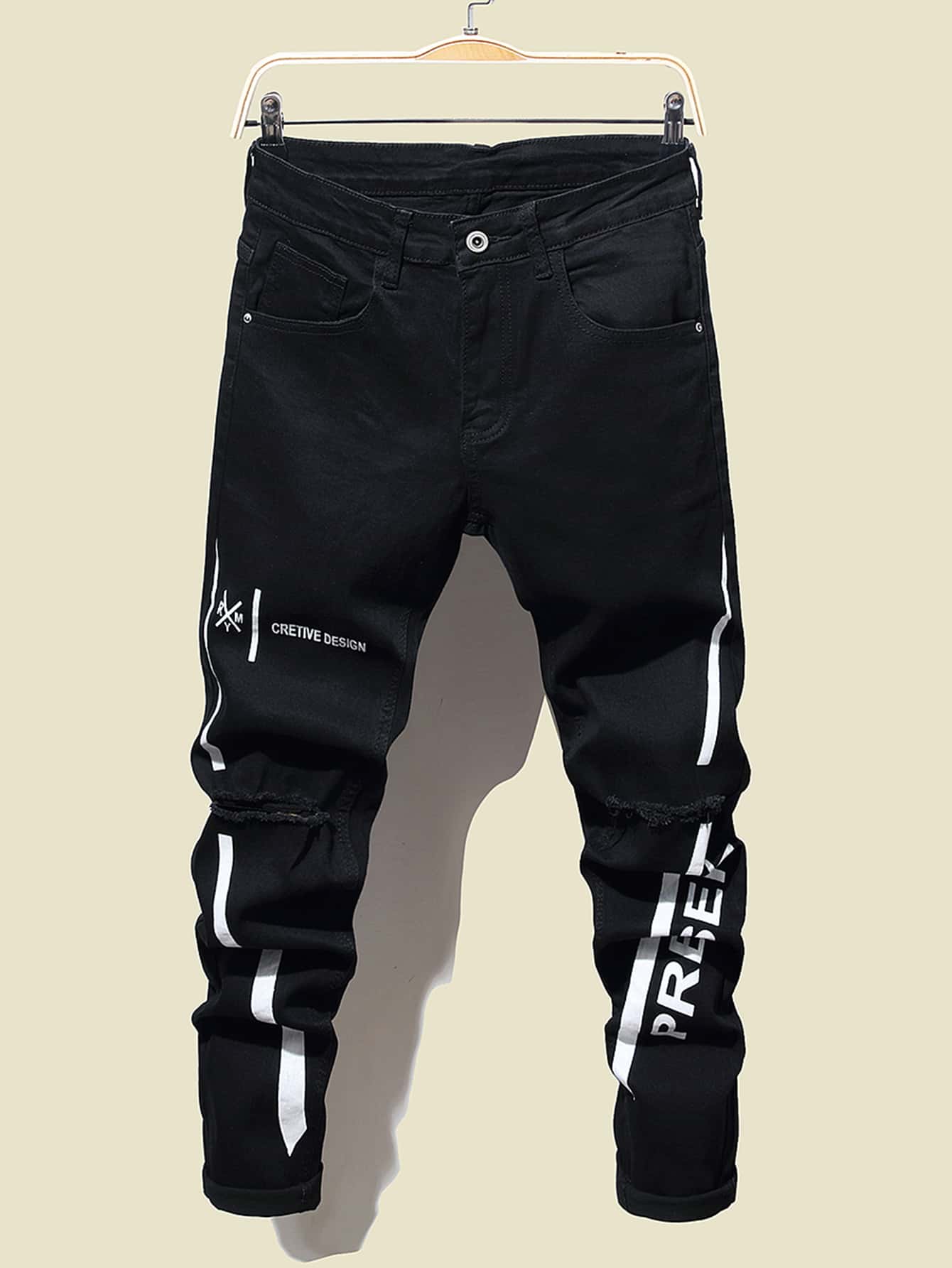 Men Letter Graphic Ripped Jeans