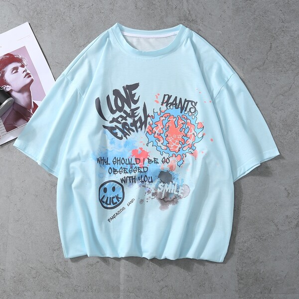 Мужская футболка с принтом, Нежно-голубой 
Мужская футболка с принтом, Нежно-голубой