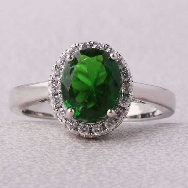 Men Oval Zircon Decor Ring, Green