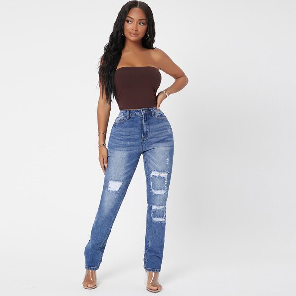 Ripped Detail Skinny Jeans, Medium wash