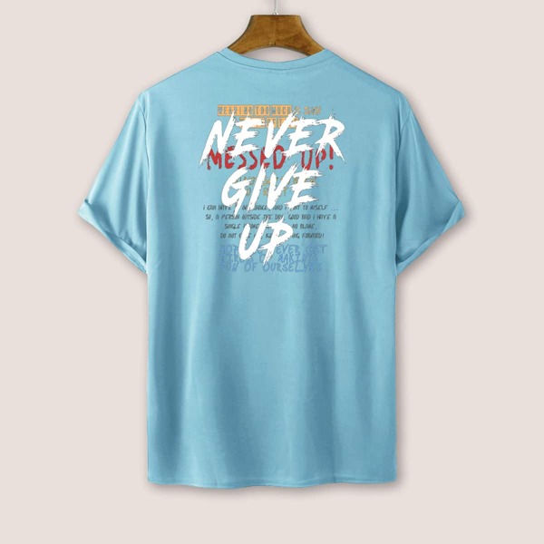 Men Slogan Graphic Short Sleeve Tee, Blue
