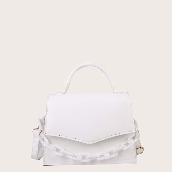 Minimalist Flap Satchel Bag, White
