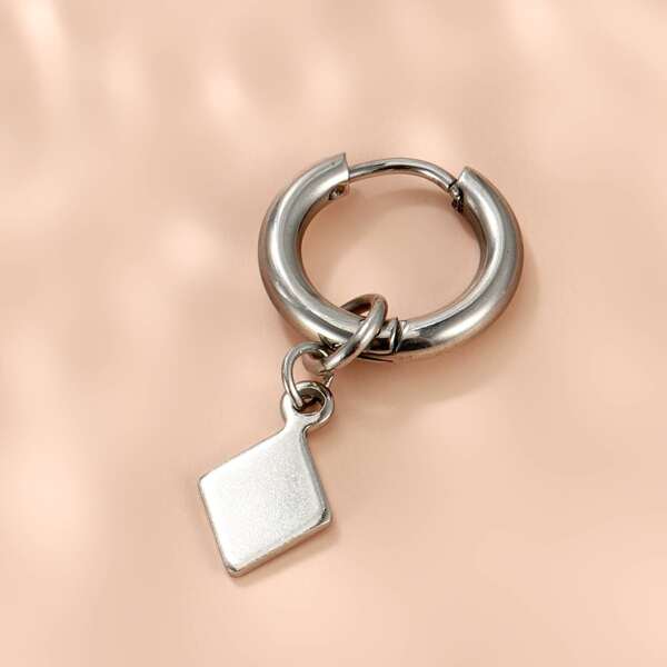 1pc Geometric Charm Drop Earring, Silver