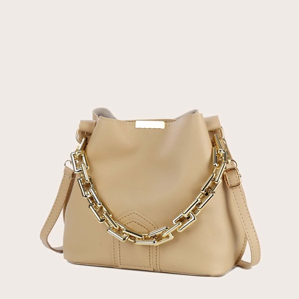Minimalist Chain Bucket Bag, Khaki
