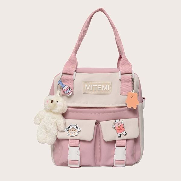 Two Tone Large Capacity Backpack, Pink