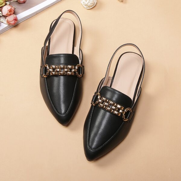 Girls Metal Decor Slingback Flats, Black