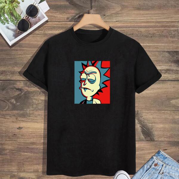 Мужской Футболка с мультипликационным узором, Чёрный 
Мужской Футболка с мультипликационным узором, Чёрный