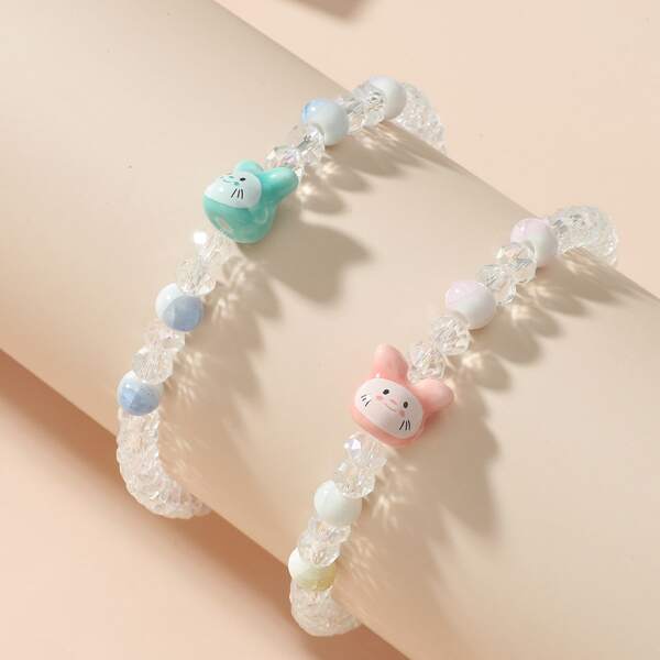 2pcs Girls Beaded Bracelet, Multicolor