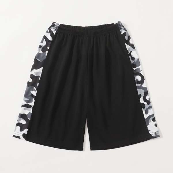 для мальчиков Пижамные шорты контрастный камуфляжным принтом, Чёрный