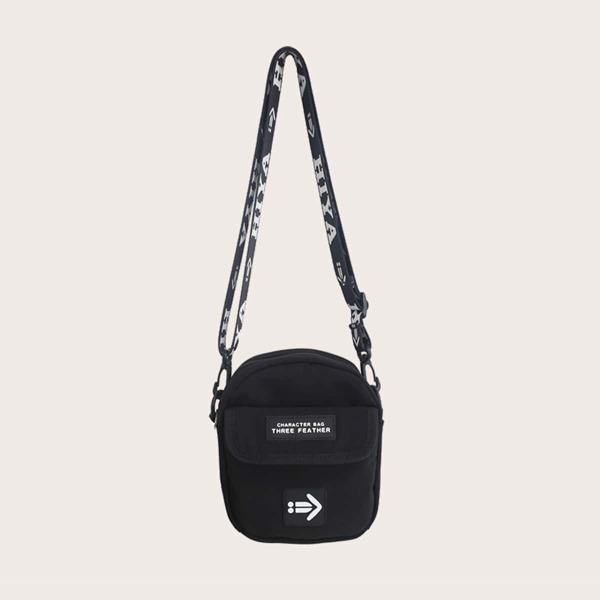 Letter Graphic Crossbody Bag, Black