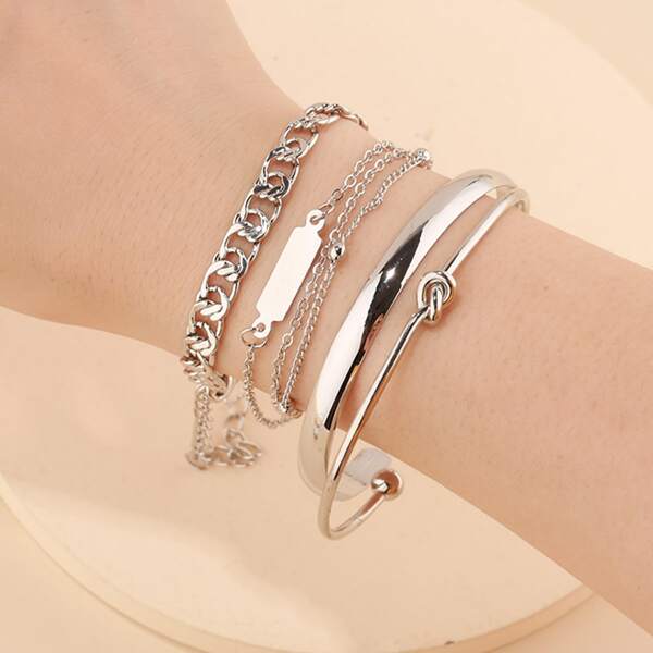 4pcs Simple Bracelet, Silver