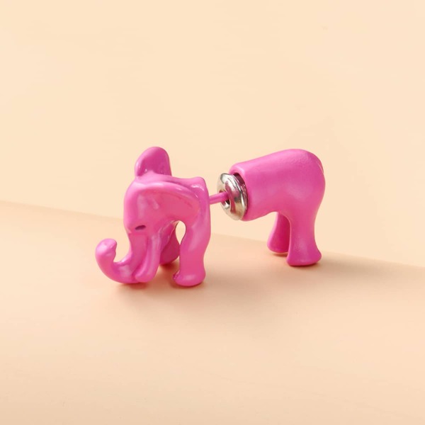 1pc Elephant Design Earring, Hot pink