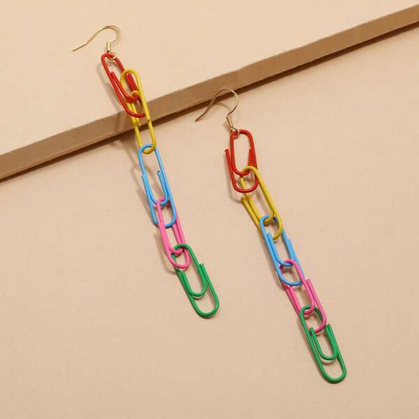 Paper Clip Drop Earrings, Multicolor
