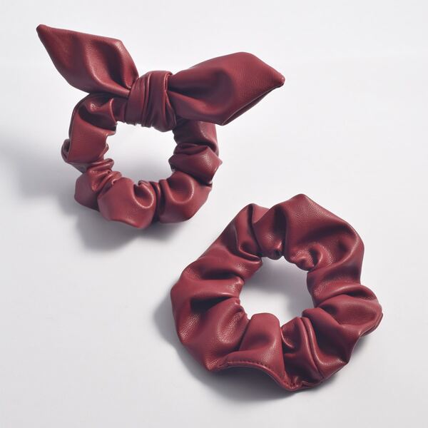 2pcs PU Leather Scrunchie, Burgundy