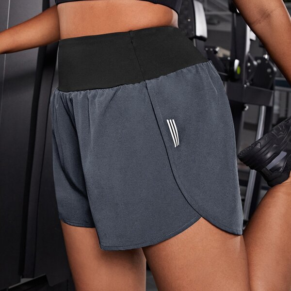Plus Reflective Striped Sports Shorts, Grey