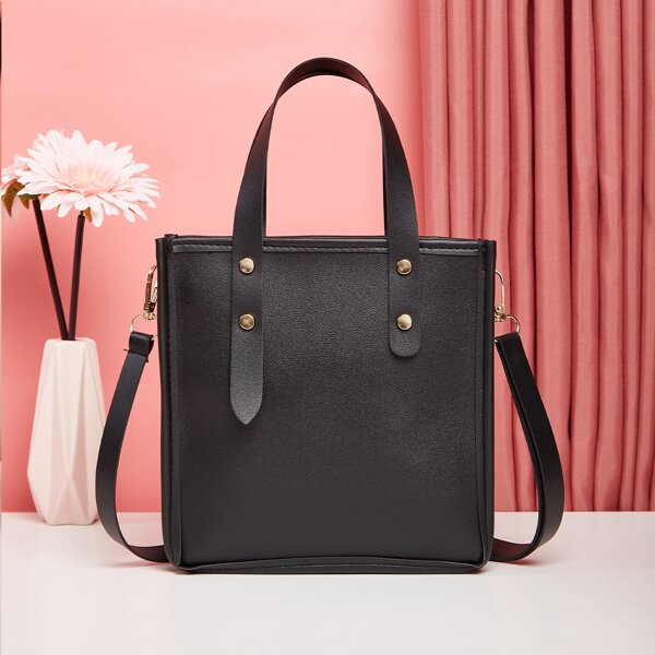 Minimalist Studded Design Satchel Bag, Black