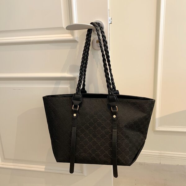Braided Design Shoulder Tote Bag, Black