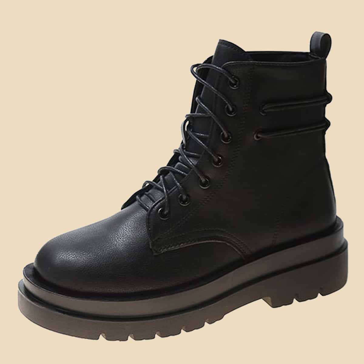 Lace Up Front Combat Boots, Black 
Lace Up Front Combat Boots, Black