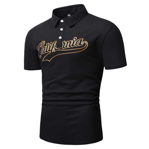 Men Letter Graphic Polo Shirt, Black