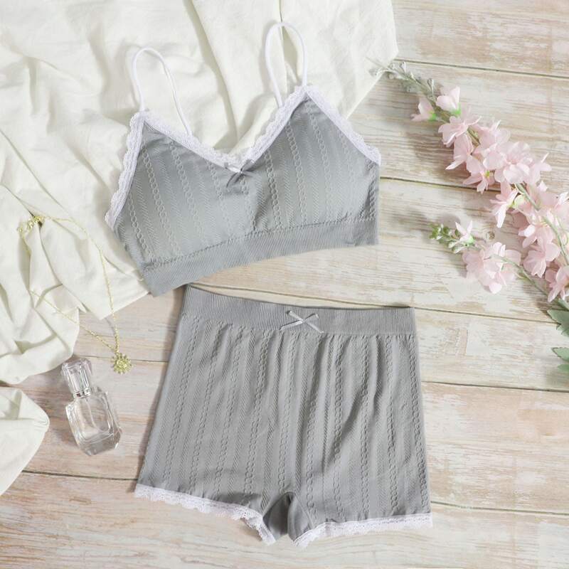 Lace Trim Lingerie Set, Grey 
Lace Trim Lingerie Set, Grey