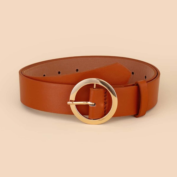 Round Buckle Belt, Camel