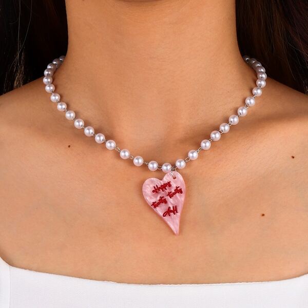 Heart Charm Necklace, White