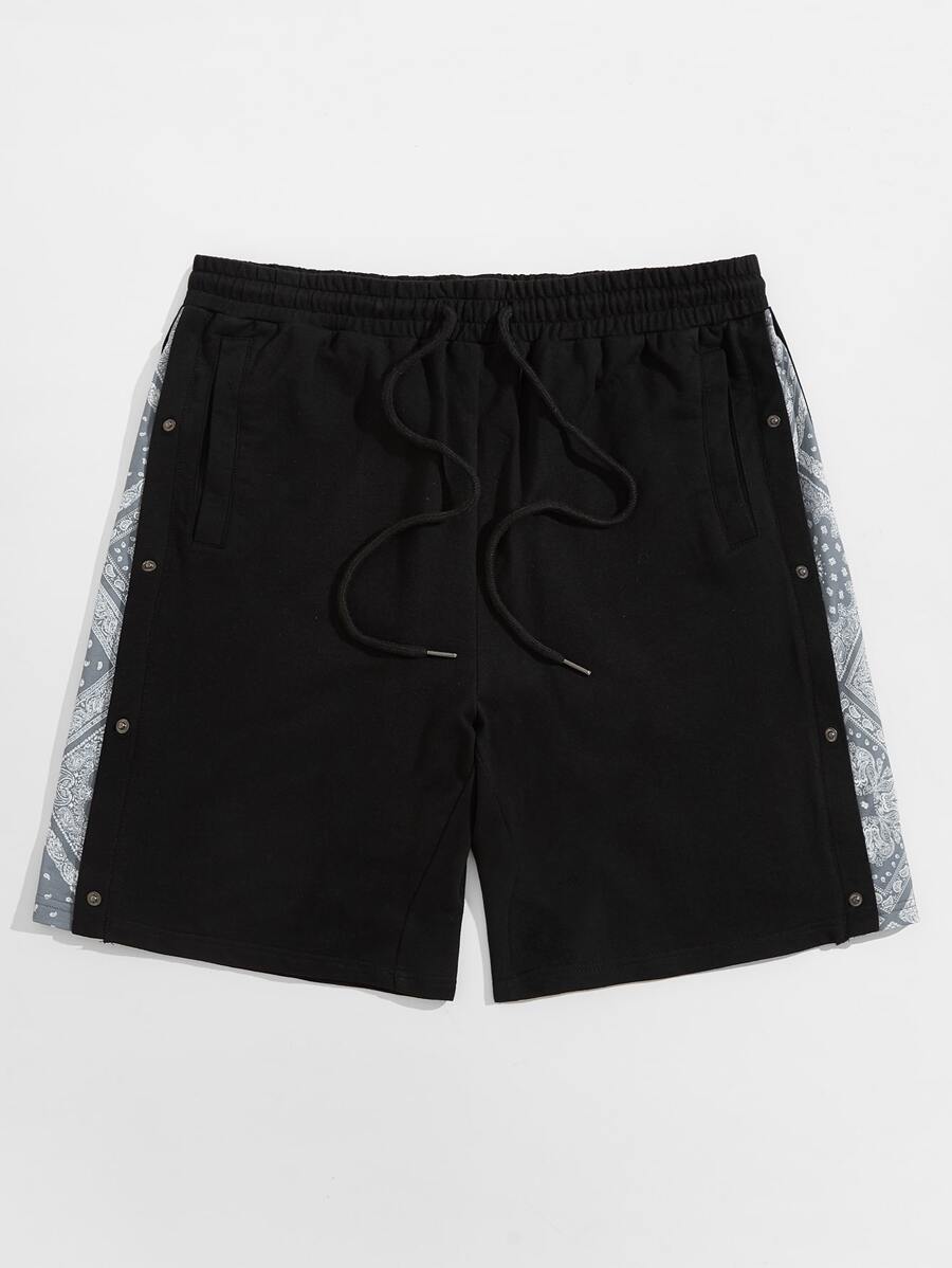 Manfinity Vakantie Kleurblok Paisley Mannenshort Knoop Koord Zak Zijstrepen