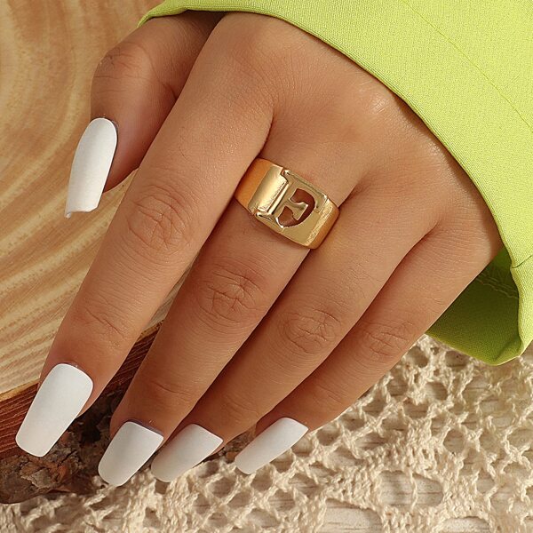 Letter Decor Cuff Ring, Gold